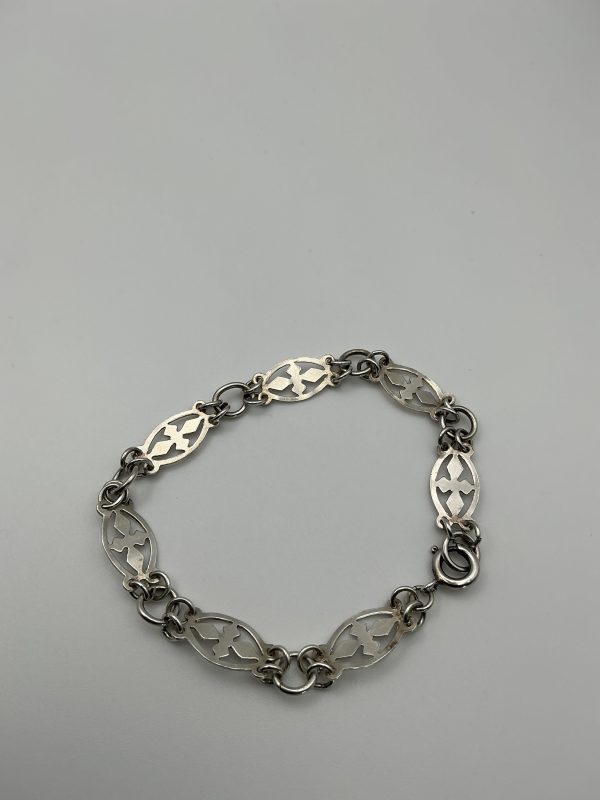 Vintage 925 Sterling Silver Link Bracelet – Christian Symbol Design, 7.5” - Image 7