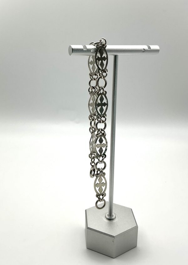 Vintage 925 Sterling Silver Link Bracelet – Christian Symbol Design, 7.5” - Image 3
