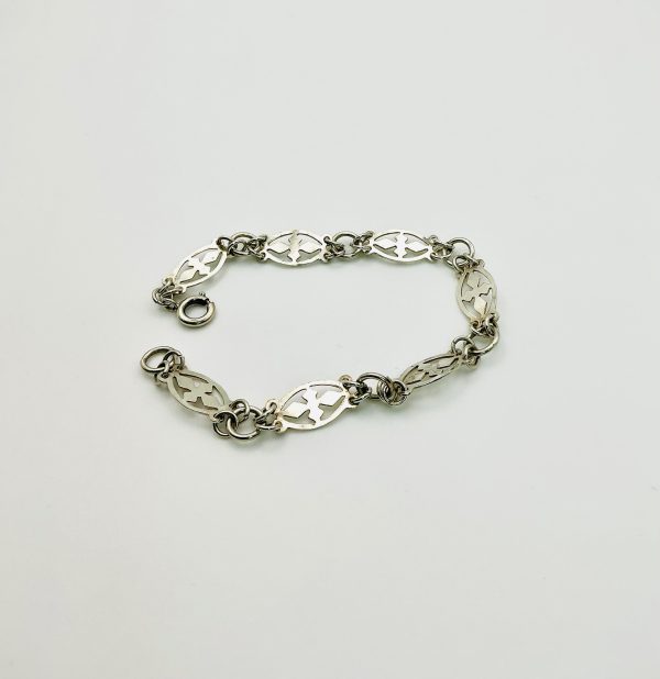 Vintage 925 Sterling Silver Link Bracelet – Christian Symbol Design, 7.5” - Image 4