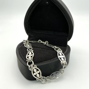 Vintage 925 Sterling Silver Link Bracelet – Christian Symbol Design, 7.5”