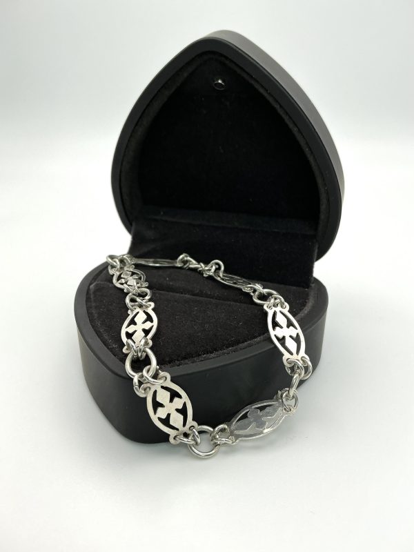Vintage 925 Sterling Silver Link Bracelet – Christian Symbol Design, 7.5”