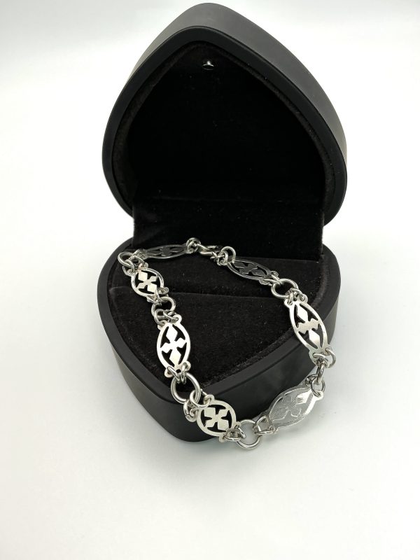 Vintage 925 Sterling Silver Link Bracelet – Christian Symbol Design, 7.5” - Image 2