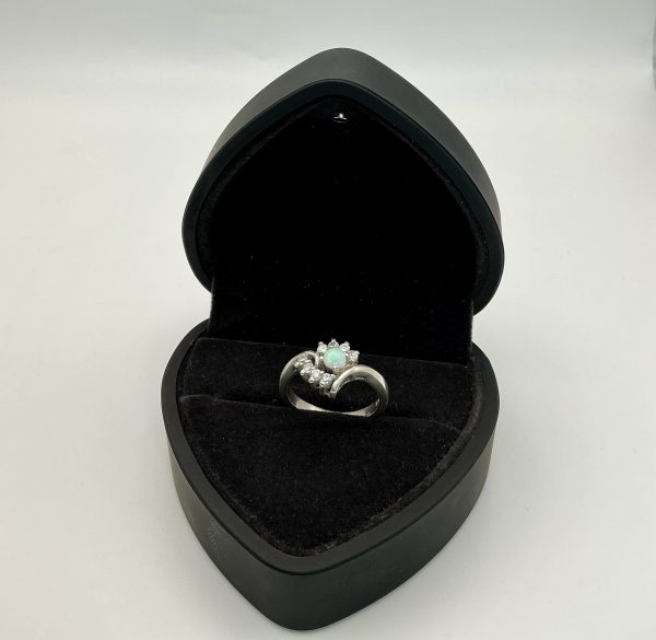 Luxury 925 Sterling Silver Opal & CZ Cluster Ring – Size O