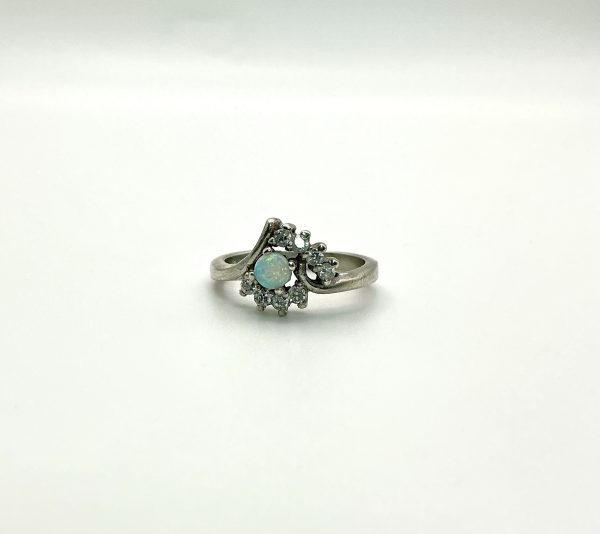 Luxury 925 Sterling Silver Opal & CZ Cluster Ring – Size O - Image 2