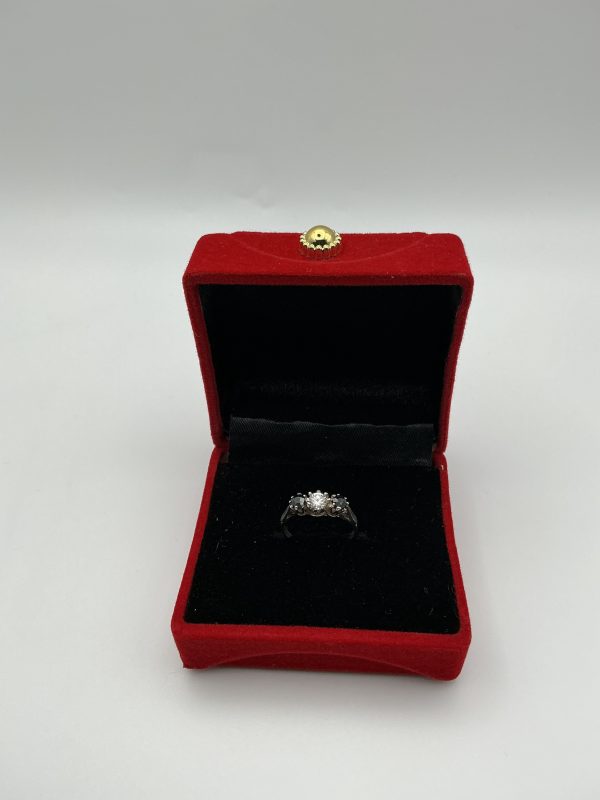 Luxury Sterling Silver Three-Stone Spinel Ring – Size J/K - Image 4