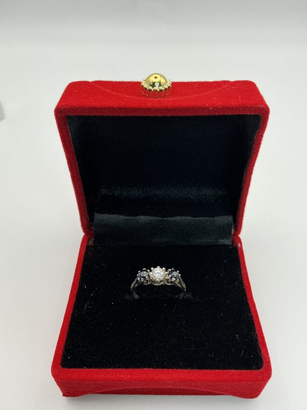 Luxury Sterling Silver Three-Stone Spinel Ring – Size J/K - Image 2
