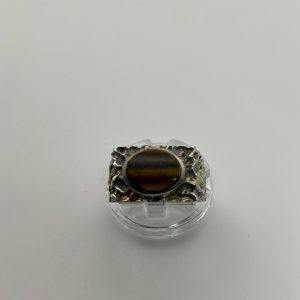 Vintage Sterling Silver Tiger’s Eye Statement Ring – Size O, 6.5g