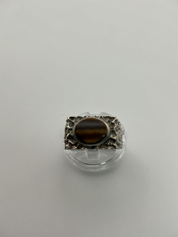 Vintage Sterling Silver Tiger’s Eye Statement Ring – Size O, 6.5g