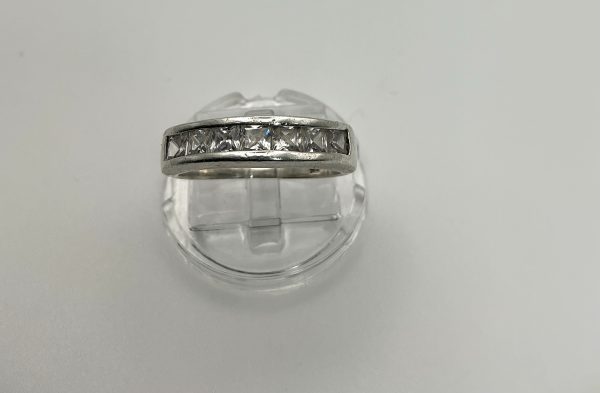 Sterling Silver Channel-Set Princess Cut Ring – Size P/Q, 3.4g