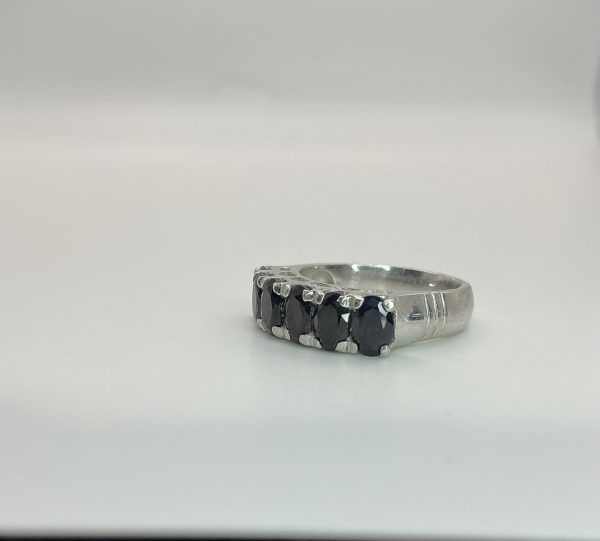 Sterling Silver Sapphire Five-Stone Band Ring – Size P/Q, 5.3g - Image 3
