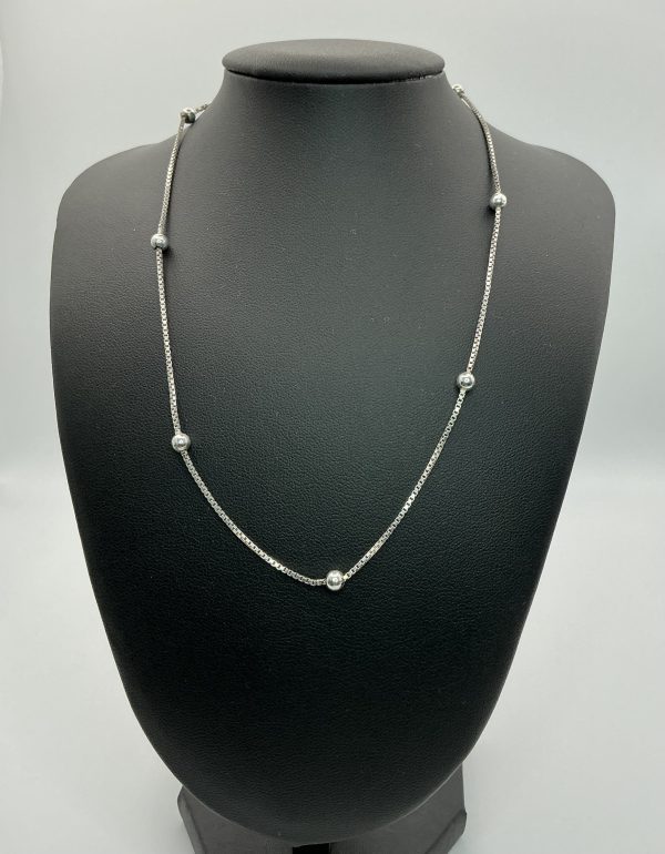 Sterling Silver 15-Inch Beaded Box Chain Necklace - Image 3