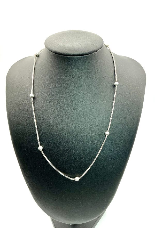 Sterling Silver 15-Inch Beaded Box Chain Necklace - Image 4