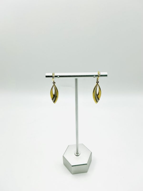 14ct Yellow and White Gold Leaf Drop Earrings – Elegant Two-Tone Design - Image 4
