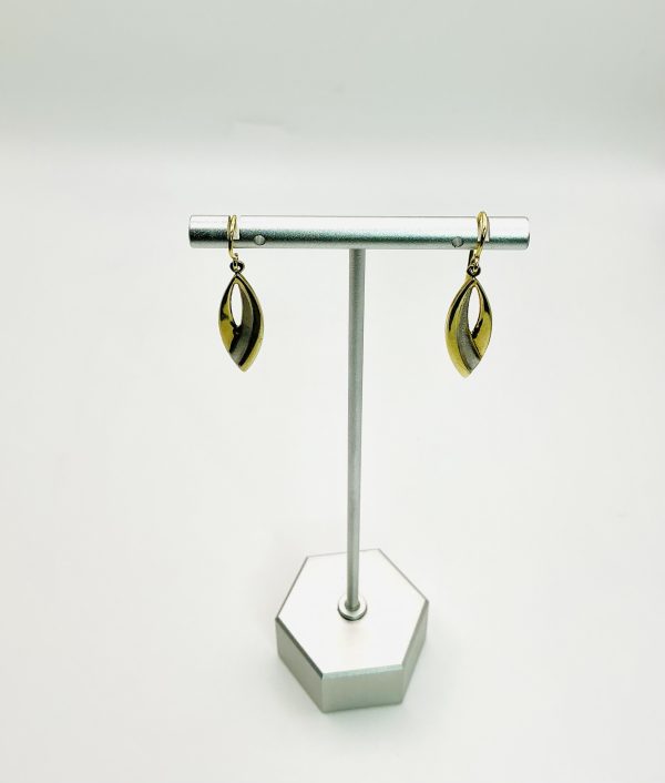 14ct Yellow and White Gold Leaf Drop Earrings – Elegant Two-Tone Design