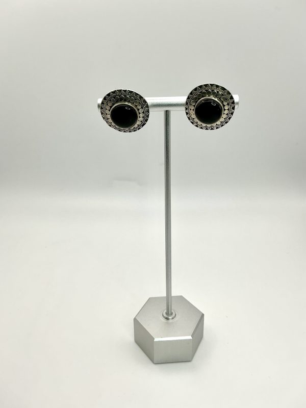 Vintage Sterling Silver and Black Onyx Stud Earrings - Image 4