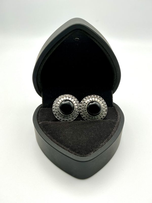 Vintage Sterling Silver and Black Onyx Stud Earrings - Image 2
