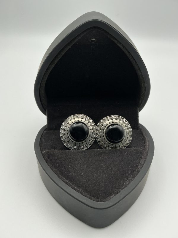 Vintage Sterling Silver and Black Onyx Stud Earrings