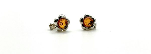 Sterling Silver Amber Flower Stud Earrings – 1.6g