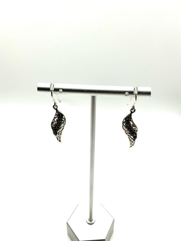 Sterling Silver Filigree Leaf Drop Earrings with Marcasite – 3.1g - Image 4