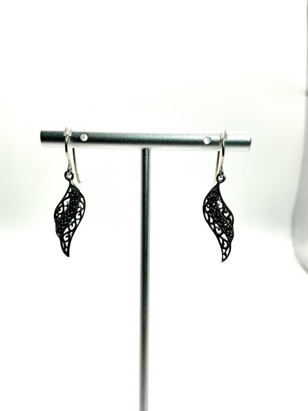 Sterling Silver Filigree Leaf Drop Earrings with Marcasite – 3.1g - Image 2
