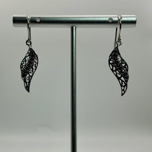 Sterling Silver Filigree Leaf Drop Earrings with Marcasite – 3.1g