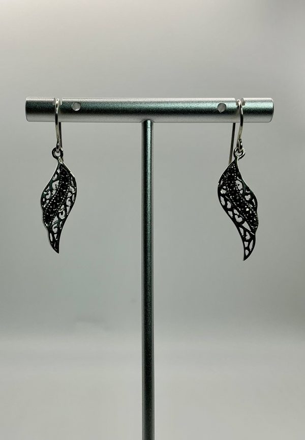 Sterling Silver Filigree Leaf Drop Earrings with Marcasite – 3.1g