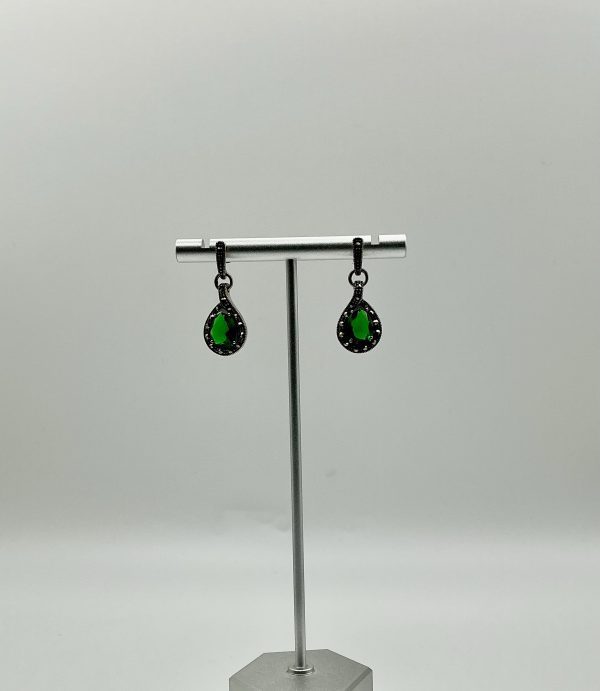 Elegant 925 Sterling Silver Green Teardrop Earrings with Marcasite Accents - Image 4