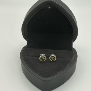 Sterling Silver Green Amber Stud Earrings – 1.6g