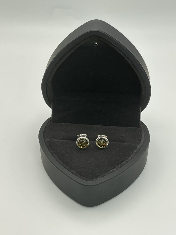 Sterling Silver Green Amber Stud Earrings – 1.6g