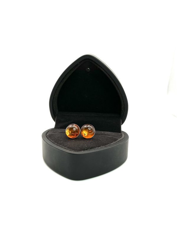 Sterling Silver Round Baltic Amber Stud Earrings – 1.9g - Image 3