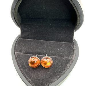 Sterling Silver Round Baltic Amber Stud Earrings – 1.9g