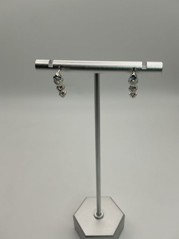 Sterling Silver Triple CZ Drop Earrings – 2g - Image 2