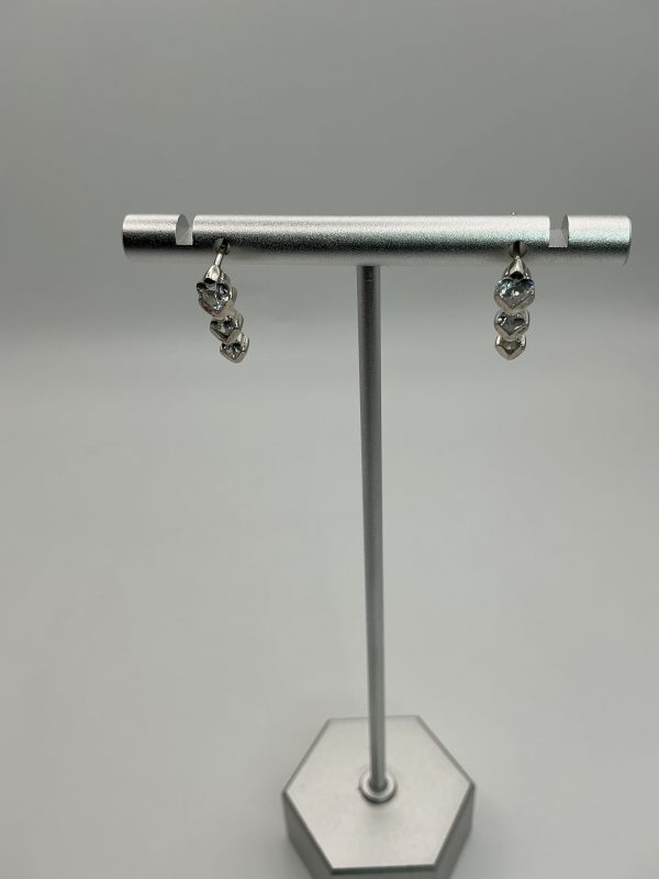 Sterling Silver Triple CZ Drop Earrings – 2g - Image 4