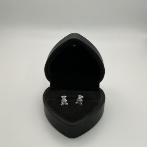 Sterling Silver Teddy Bear Heart Stud Earrings – 0.9g