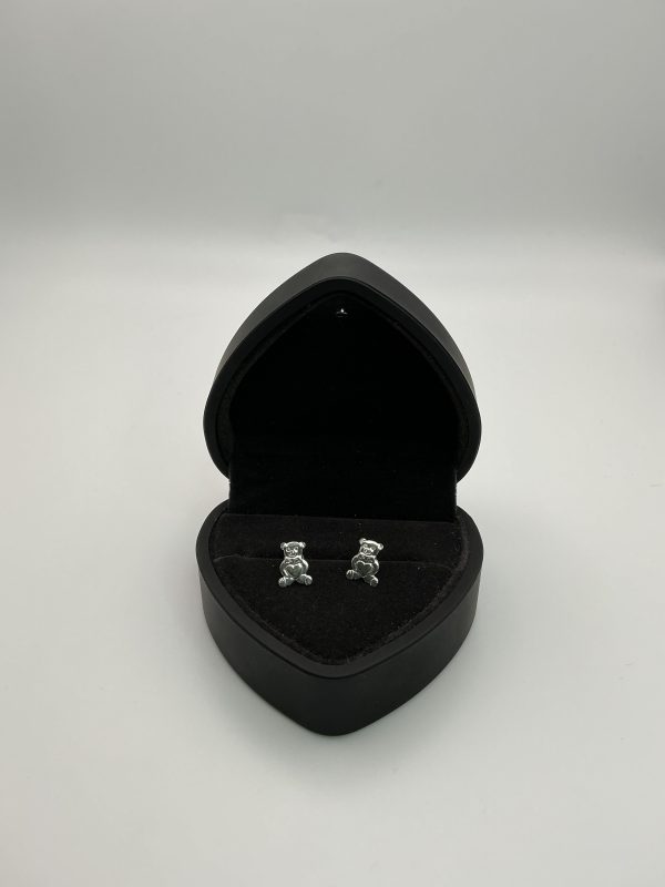 Sterling Silver Teddy Bear Heart Stud Earrings – 0.9g - Image 2