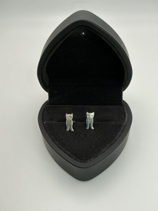 Sterling Silver Cat Stud Earrings – 0.7g - Image 2