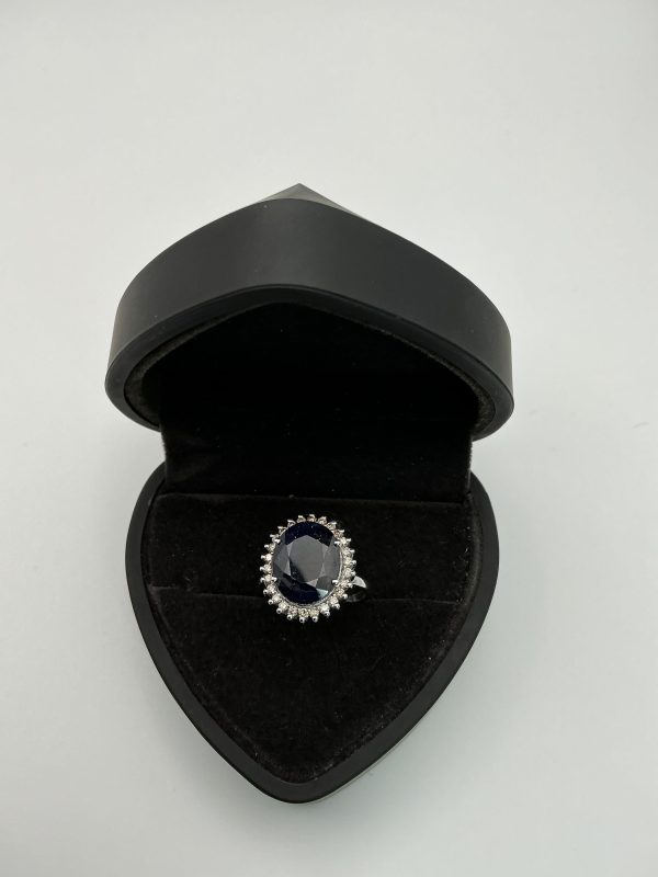 4ct Oval Sapphire and Diamond Halo Ring in Sterling Silver – Size O - Image 8