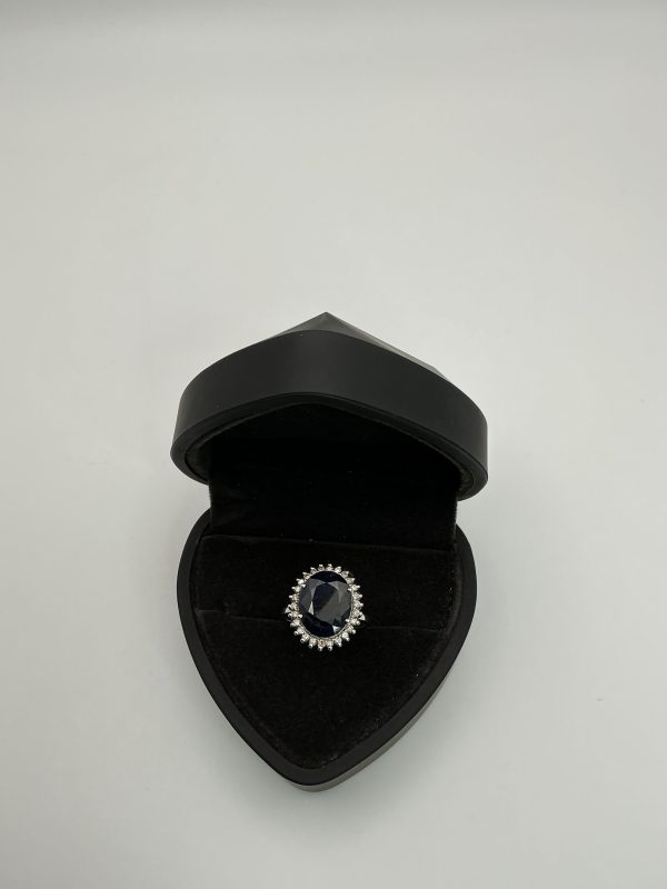 4ct Oval Sapphire and Diamond Halo Ring in Sterling Silver – Size O - Image 5