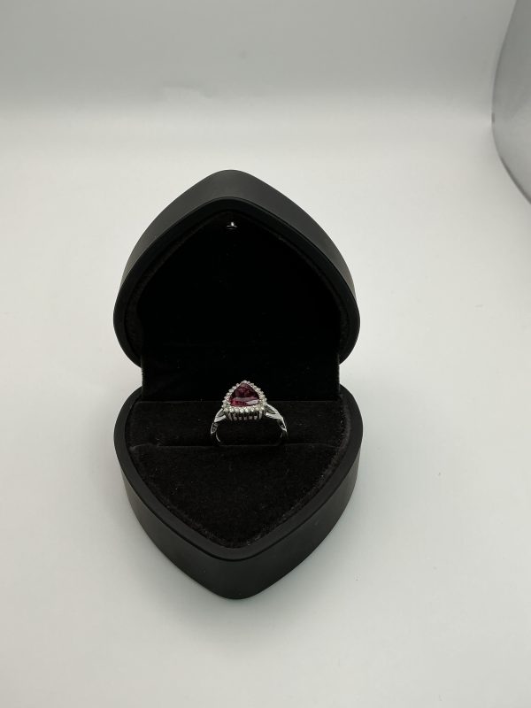 Pink Tourmaline and Diamond Trillion-Cut Ring in 925 Sterling Silver – Size N - Image 3
