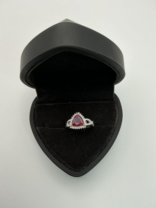 Pink Tourmaline and Diamond Trillion-Cut Ring in 925 Sterling Silver – Size N - Image 4