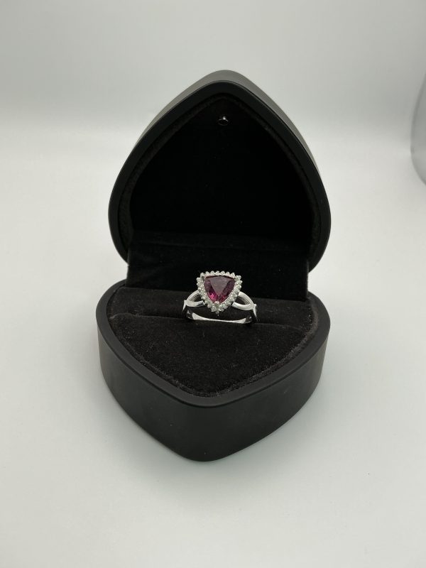 Pink Tourmaline and Diamond Trillion-Cut Ring in 925 Sterling Silver – Size N - Image 2