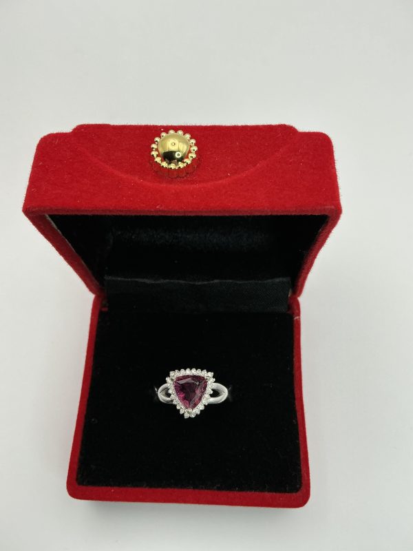 Pink Tourmaline and Diamond Trillion-Cut Ring in 925 Sterling Silver – Size N