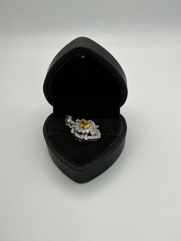 925 Sterling Silver Ornate Yellow Gemstone & Diamond Simulant Pendant – 9.4g - Image 4
