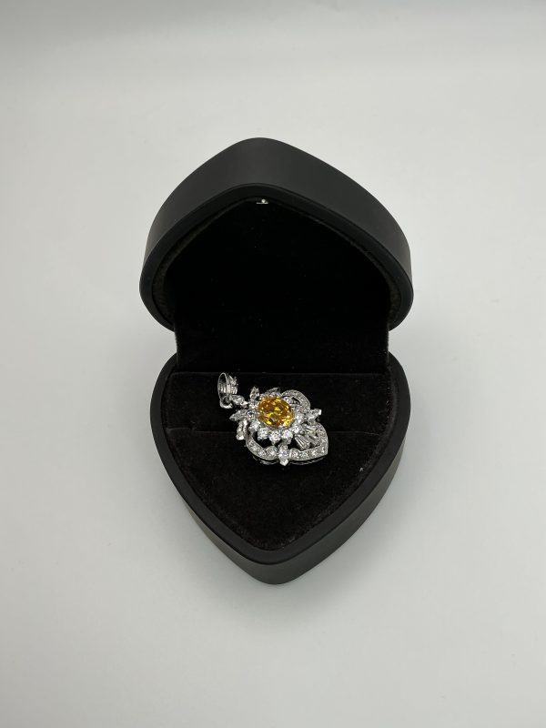 925 Sterling Silver Ornate Yellow Gemstone & Diamond Simulant Pendant – 9.4g - Image 5