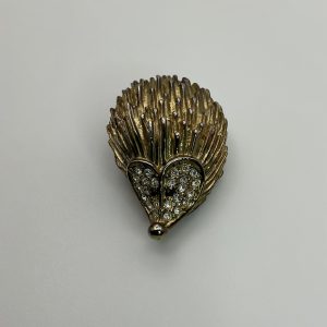 Vintage Gold-Tone Hedgehog Brooch with Crystal Accents – 14.8g