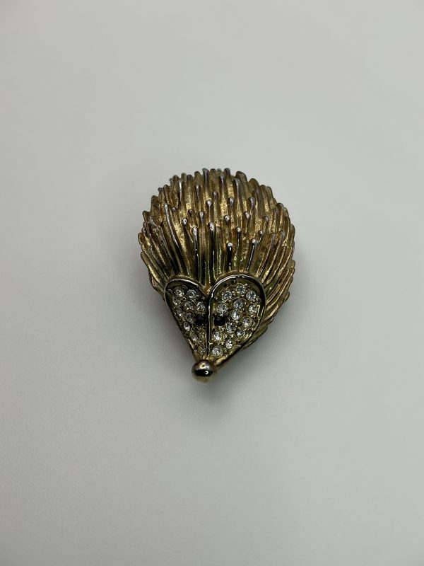 Vintage Gold-Tone Hedgehog Brooch with Crystal Accents – 14.8g