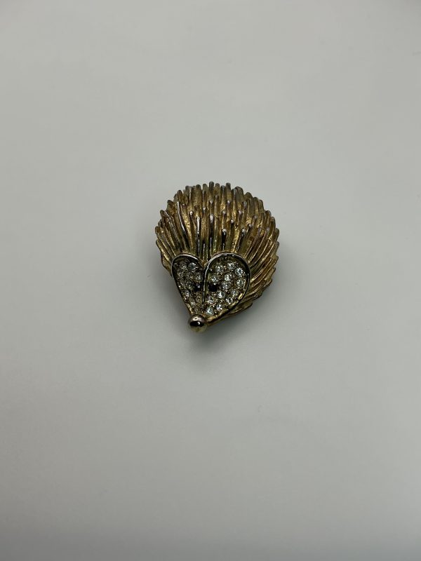 Vintage Gold-Tone Hedgehog Brooch with Crystal Accents – 14.8g - Image 2