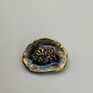 Vintage Iridescent Glazed Ceramic Brooch with Abstract Centerpiece