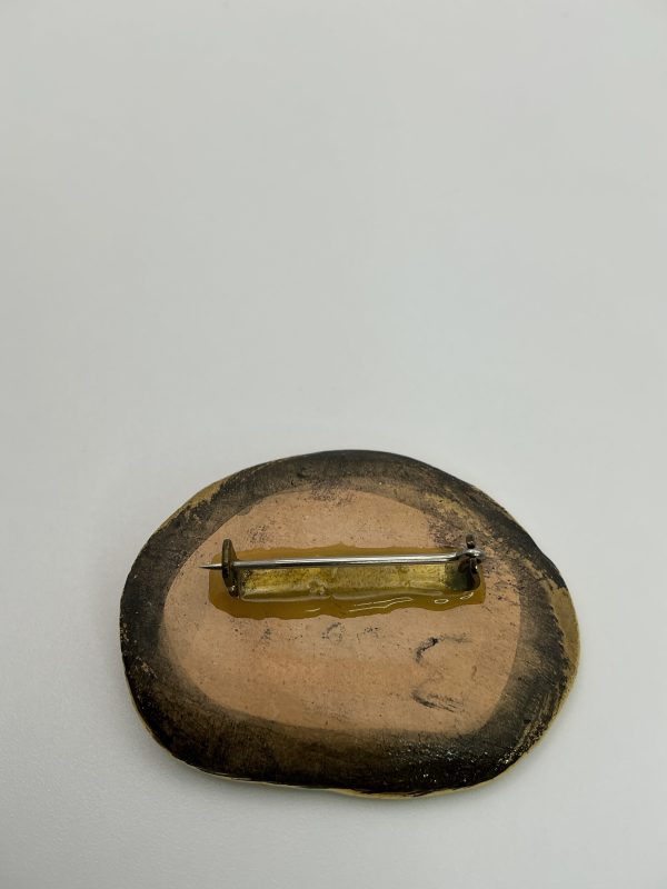 Vintage Iridescent Glazed Ceramic Brooch with Abstract Centerpiece - Image 2