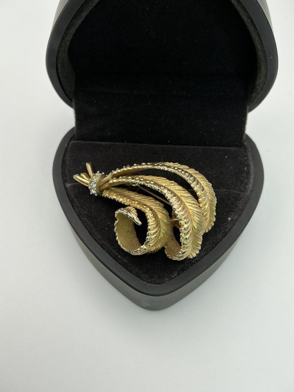 1965 Grosse German Designer Gold Plated Brooch with Gem Accents - Image 5